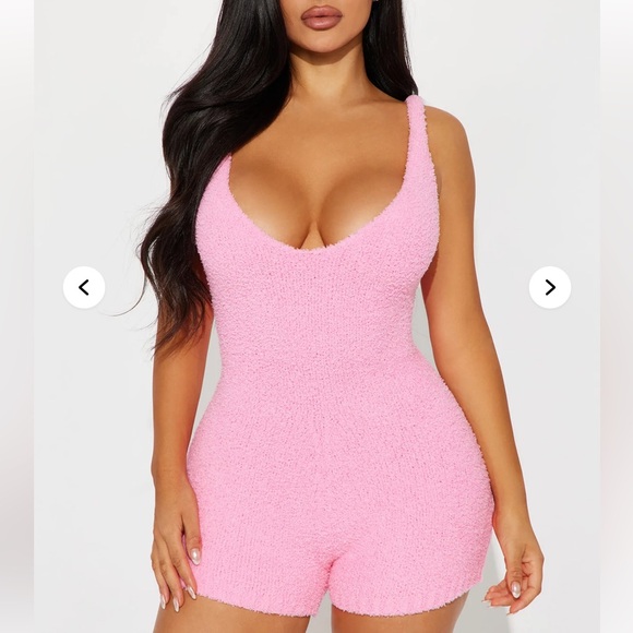 Fashion Nova Pants - Fuzzy Pink Romper with V-Neck and Sleeveless Design 🎀